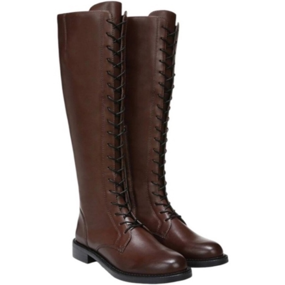 NWOB Sam Edelman Nance Brown Leather Tall Lace Up Boots Size 6.5